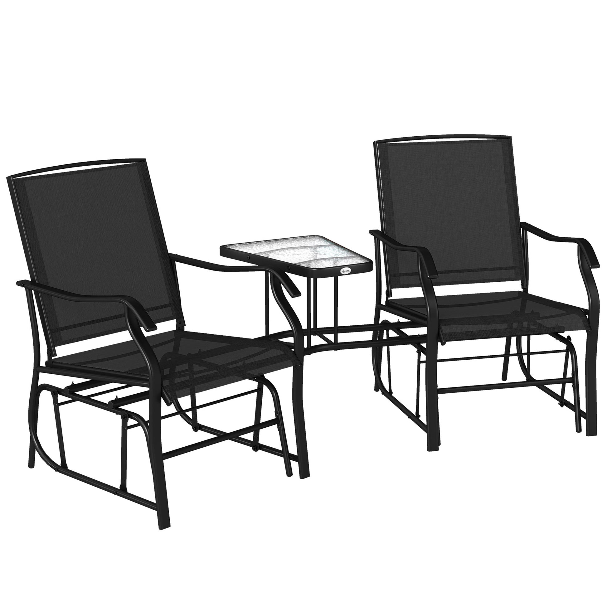 Photo of Outsunny Gliding Jack and Jill Seat, with Glass-Top Table - Black in Black colour on a white background