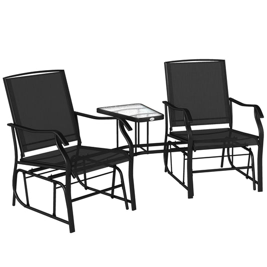 Photo of Outsunny Gliding Jack and Jill Seat, with Glass-Top Table - Black in Black colour on a white background