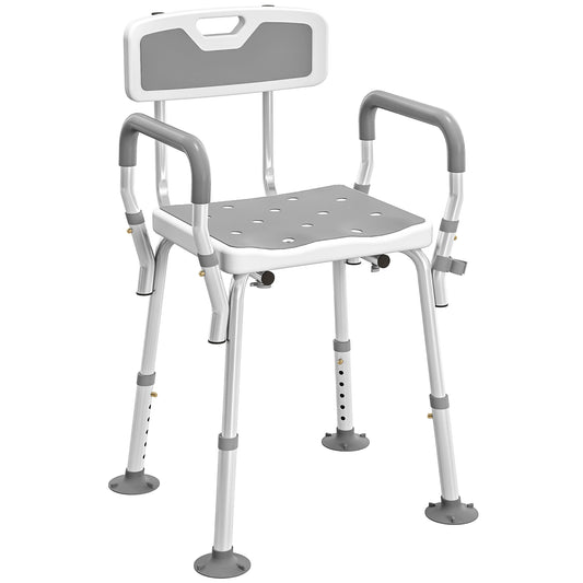 Photo of HOMCOM EVA Padded Shower Chair for the Elderly and Disabled, Height Adjustable Shower Stool with Back and Arms, 4 Suction Foot Pads, Light Grey in Grey colour on a white background