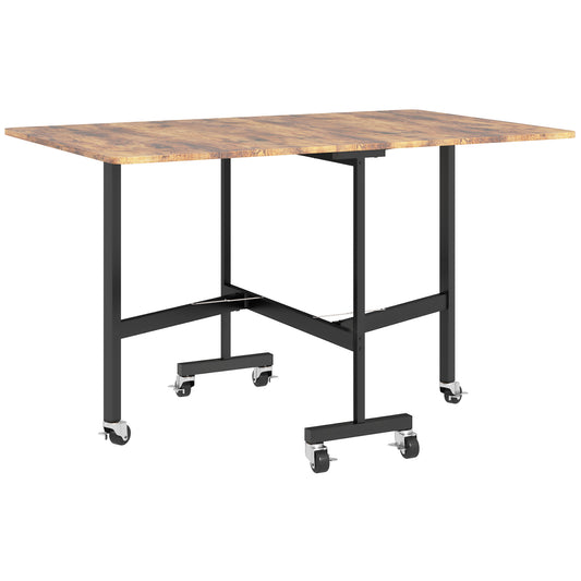 Photo of HOMCOM Six-Seater Drop-Leaf Dining Table, with Wheels - Brown Wood-Effect in Wood-Effect colour on a white background
