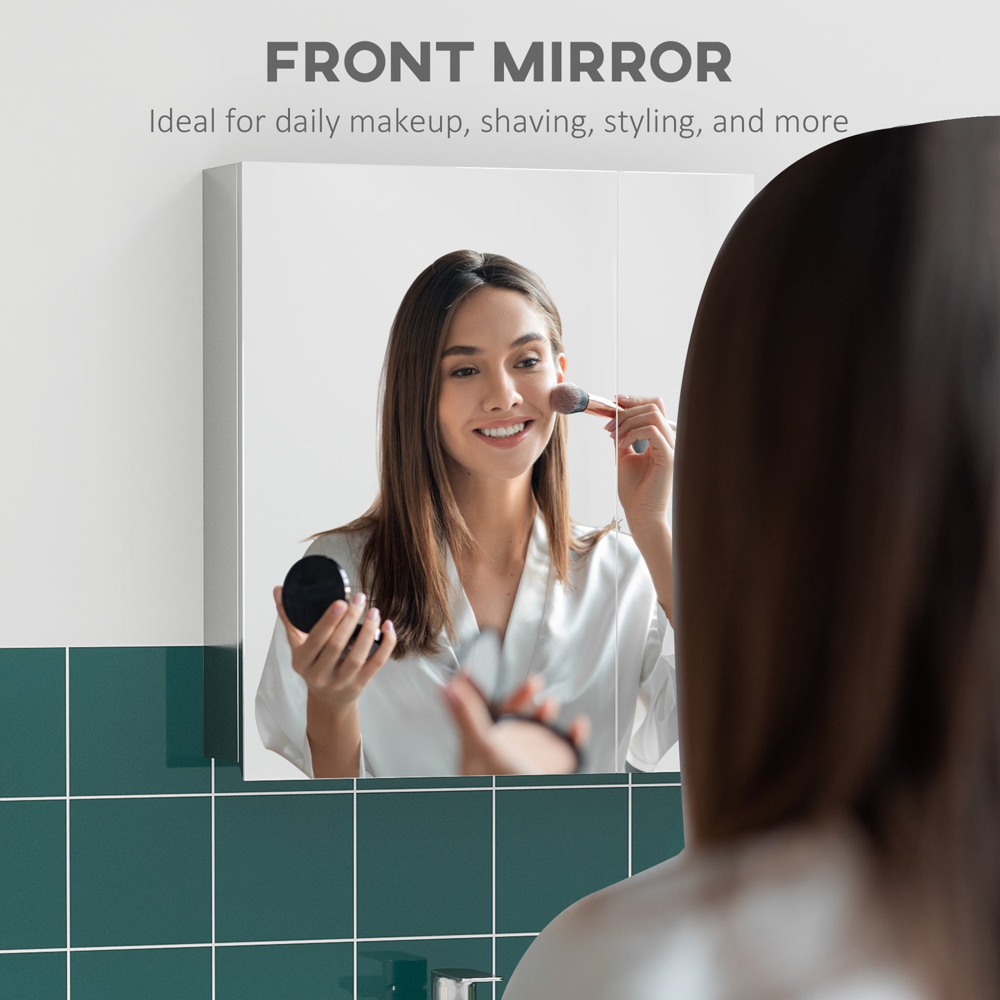 kleankin Bathroom Mirror Cabinet, Wall Mounted Medicine Cabinet with Hinged Door, Storage Shelves for Laundry Room