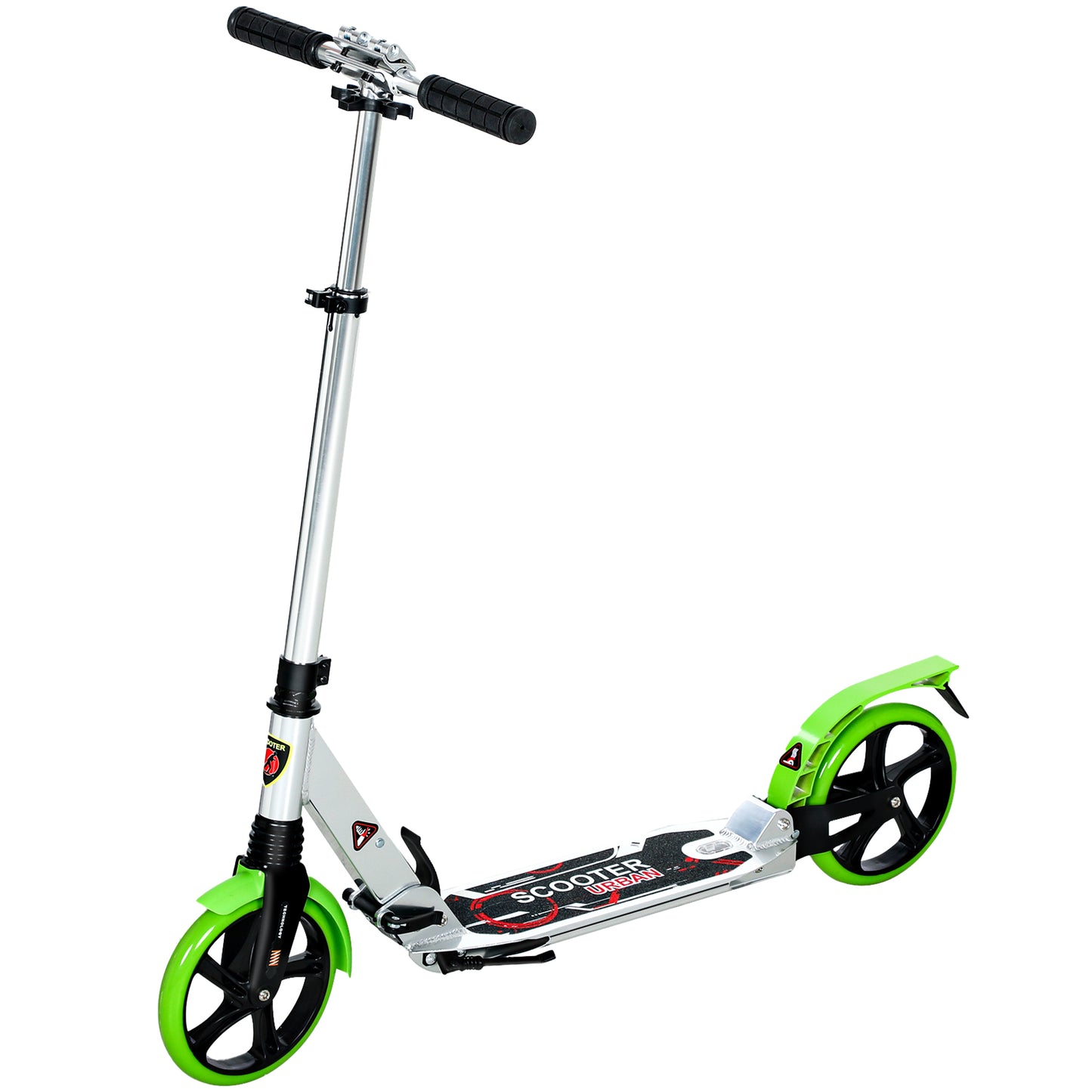 Photo of HOMCOM Folding Kick Scooter, Adjustable Ride On Scooter with 200mm Big Wheels and Double Shock Absorption, Urban Scooter for 14+ Teens Adult, Green in Green colour on a white background