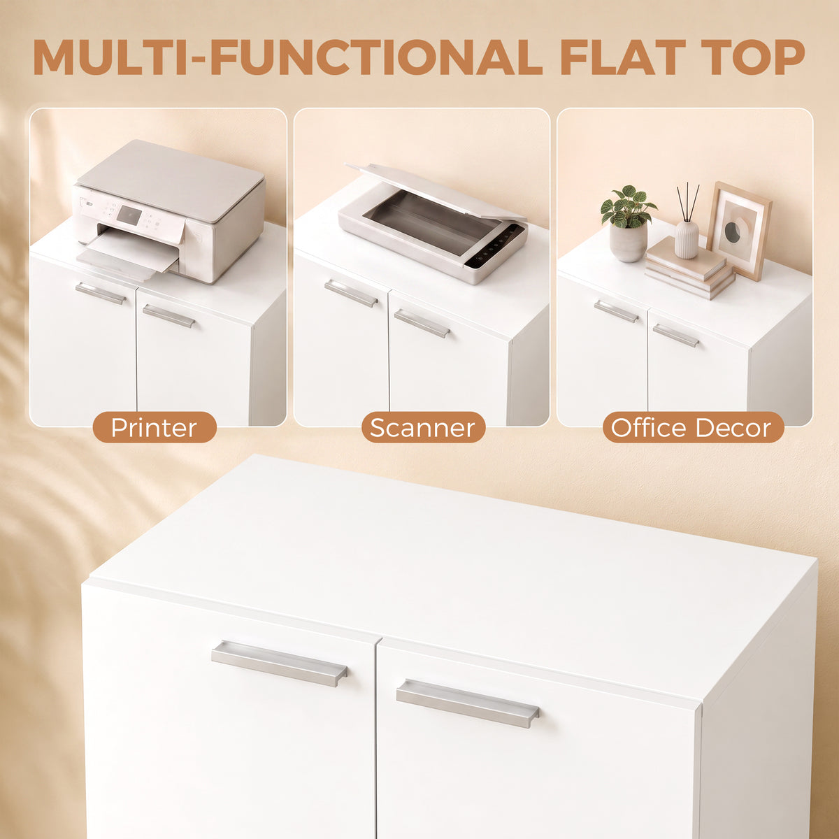 HOMCOM 120 cm Tall Storage Cabinet Cupboard, 3-Tier File Organiser Wooden Filing Cabinet, White