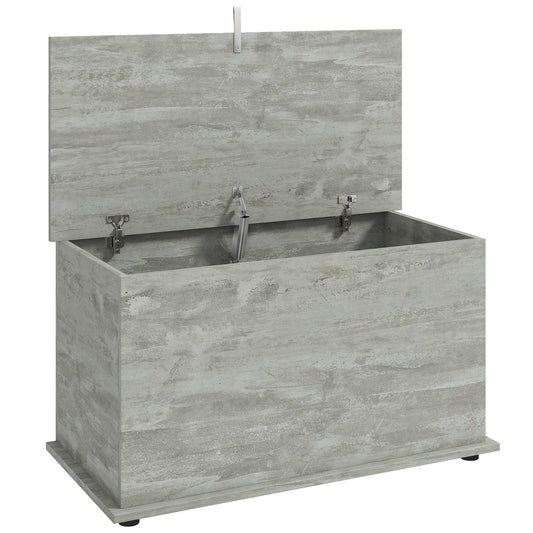 Photo of HOMCOM Storage Chest, 102L Blanket Box, Shoe Bench with Safety Hinged Lid, Bed End Bench for Bedroom, 80 x 40 x 45cm, Grey in Grey colour on a white background
