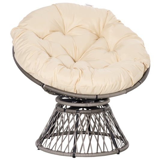 Photo of Outsunny 360° Swivel Rattan Moon Bowl Chair Round Lounge Garden Wicker Basket Seat with Padded Cushion Oversized for Outdoor Indoor, Beige in Beige colour on a white background