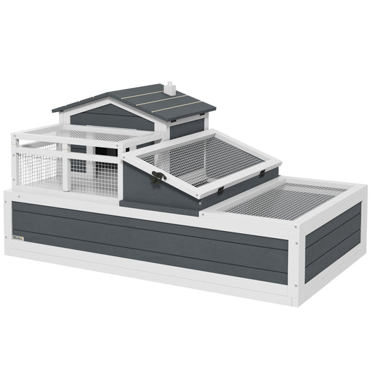 Photo of PawHut Tortoise House 3-Room with 2 Stories, Ladder, Balcony, Tray, Openable Roof, 59H x 112L x 65Wcm, Grey in Grey colour on a white background