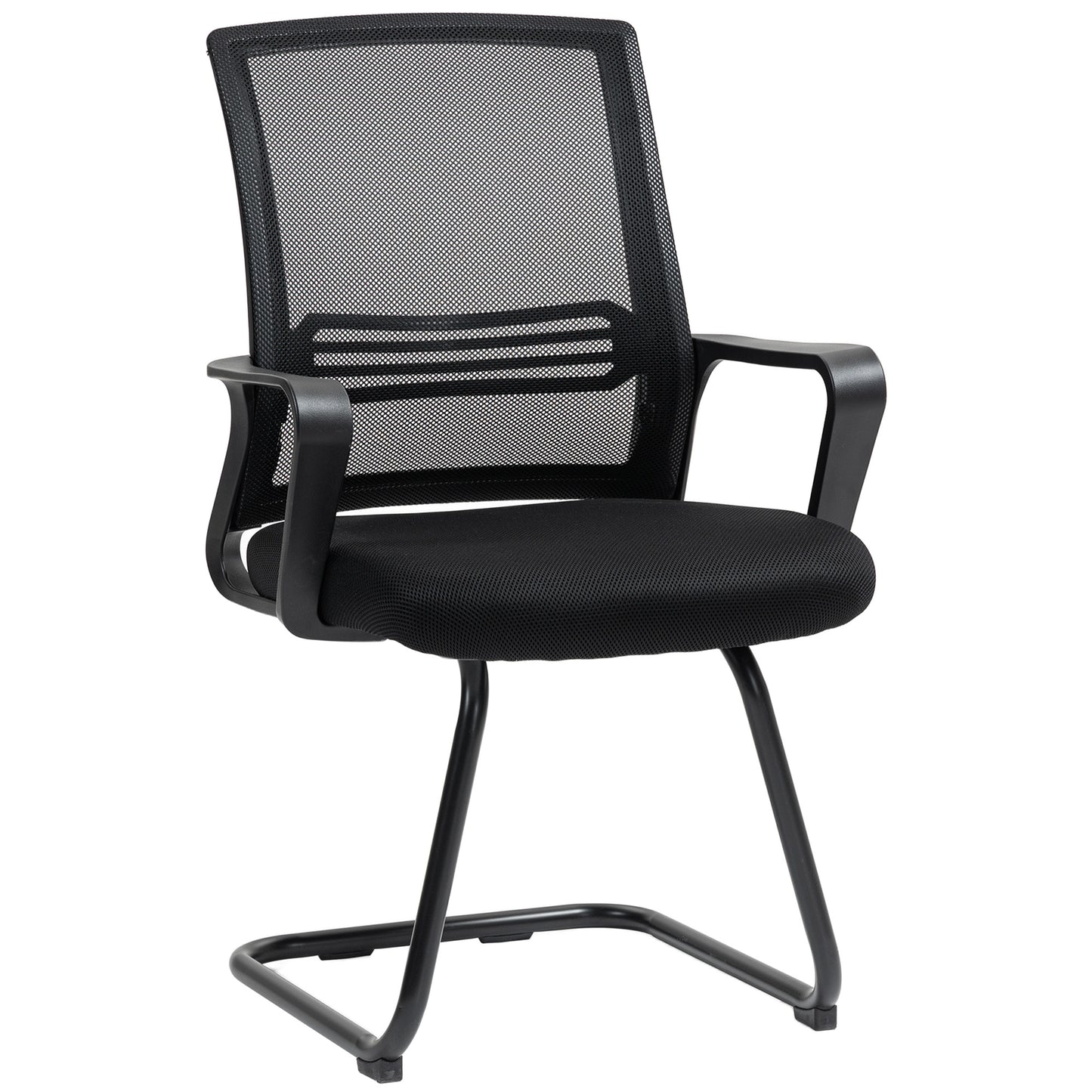 Photo of HOMCOM Ergonomic Desk Chair No Wheels, Padded Meeting Office Chair with Sled Base for Bedroom, Waiting, Reception, Black in Black colour on a white background