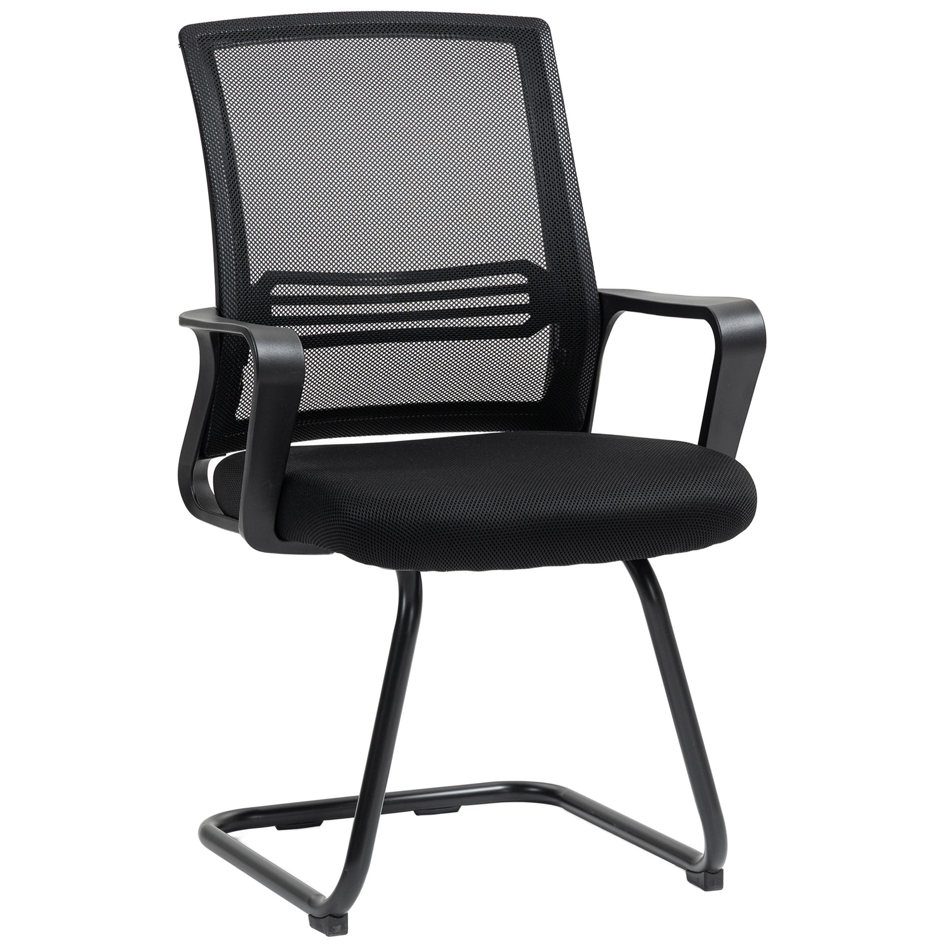 Photo of HOMCOM Ergonomic Desk Chair No Wheels, Padded Meeting Office Chair with Sled Base for Bedroom, Waiting, Reception, Black in Black colour on a white background