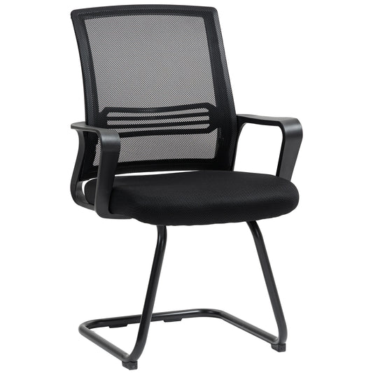 Photo of HOMCOM Ergonomic Desk Chair No Wheels, Padded Meeting Office Chair with Sled Base for Bedroom, Waiting, Reception, Black in Black colour on a white background
