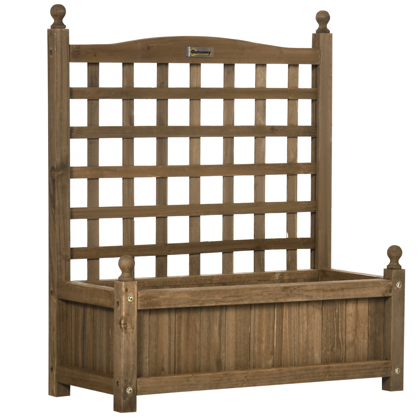 Photo of Outsunny Garden Planters with Trellis for Climbing Vines, Wood Raised Beds for Garden, Flower Pot, Indoor Outdoor, Brown in Brown colour on a white background