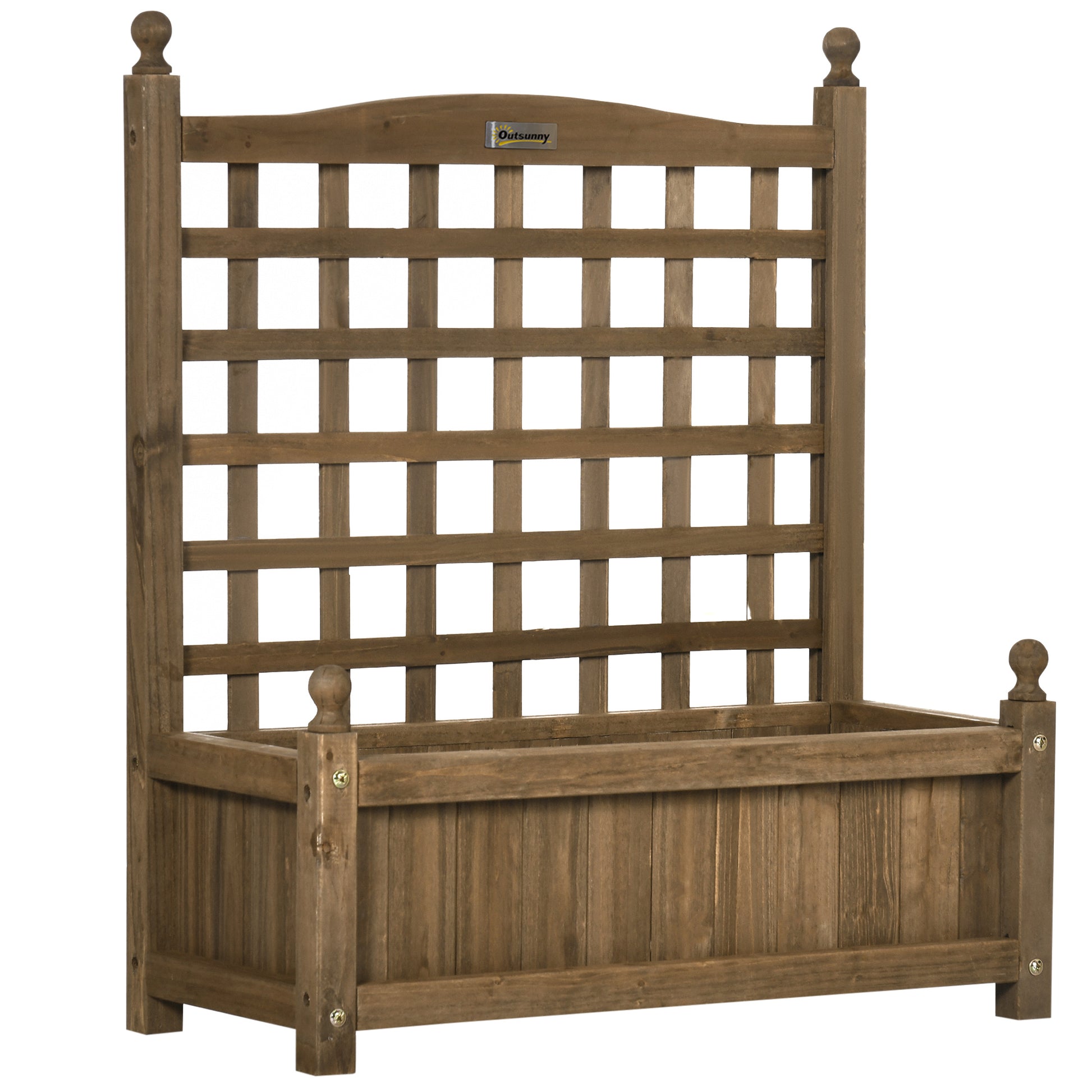 Photo of Outsunny Garden Planters with Trellis for Climbing Vines, Wood Raised Beds for Garden, Flower Pot, Indoor Outdoor, Brown in Brown colour on a white background