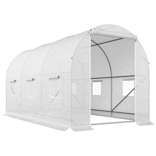 Photo of Outsunny 3.5 x 2 x 2 m Polytunnel Greenhouse, Walk-in Green House for Garden with Mesh Windows, Galvanised Steel Frame, White in White colour on a white background