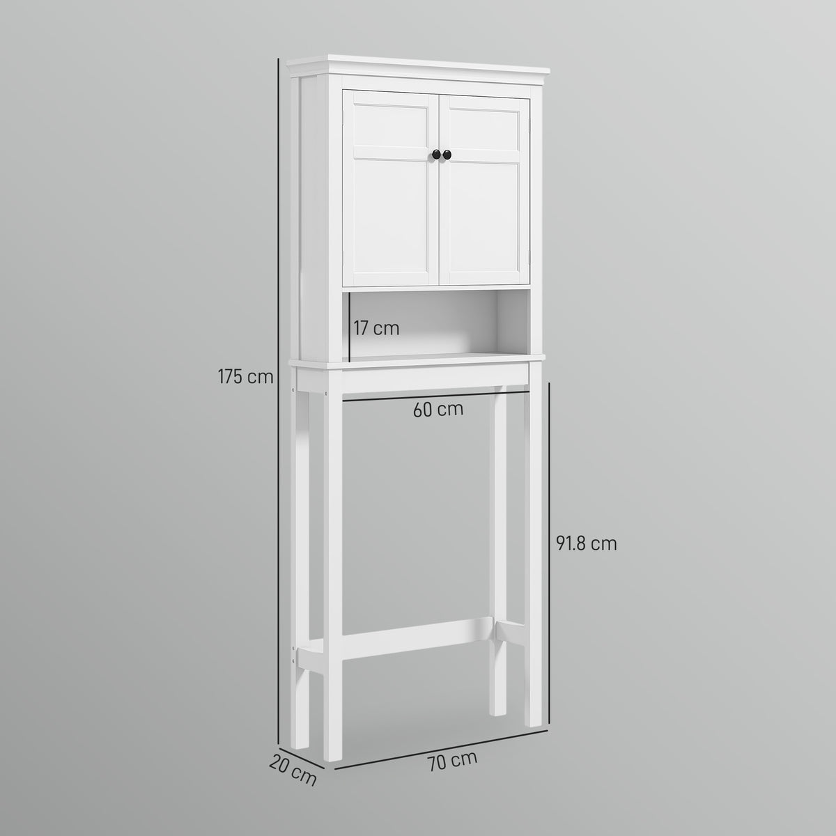 HOMCOM white over-toilet cabinet with dimensions labeled: 175 cm tall and 70 cm wide