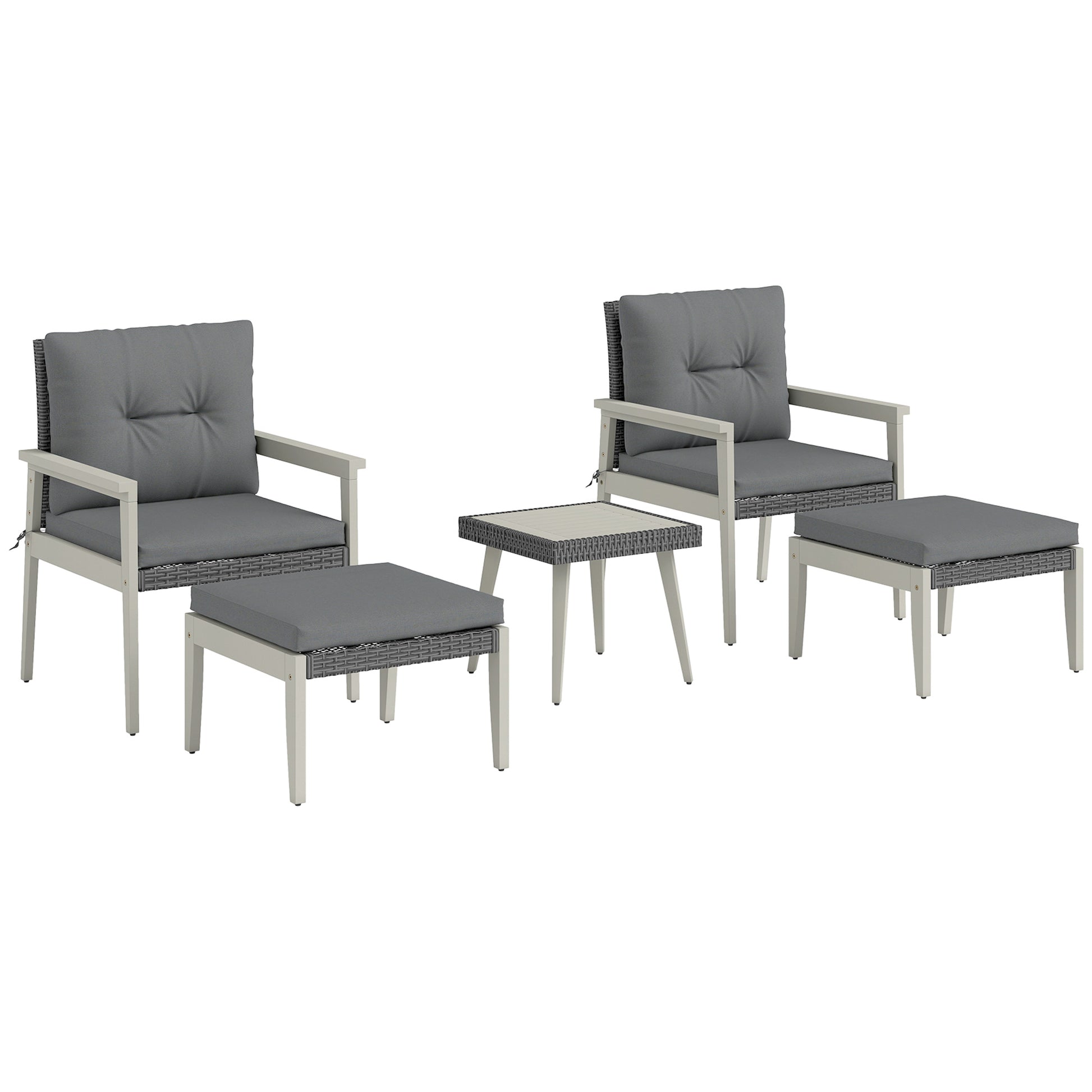 Photo of Outsunny Five-Piece Rattan Patio Set, with Wood-Top Table - Grey in Grey colour on a white background