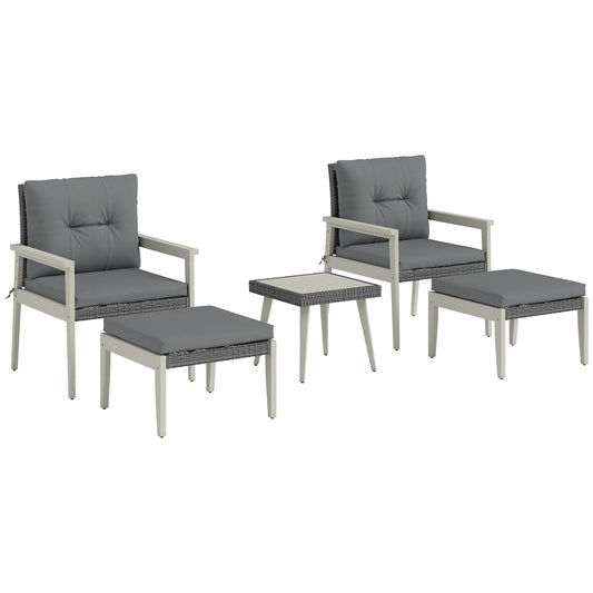 Photo of Outsunny Five-Piece Rattan Patio Set, with Wood-Top Table - Grey in Grey colour on a white background