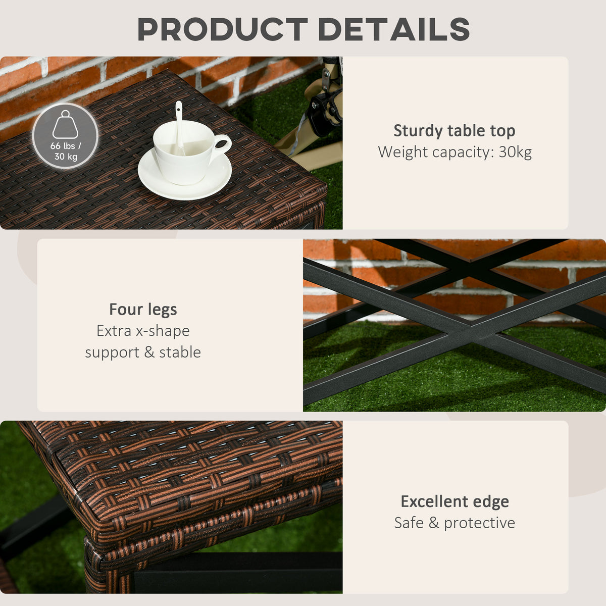 Outsunny Outdoor Coffee Table Side Table with X-Shape Frame for Patio, Balcony, Mixed Brown
