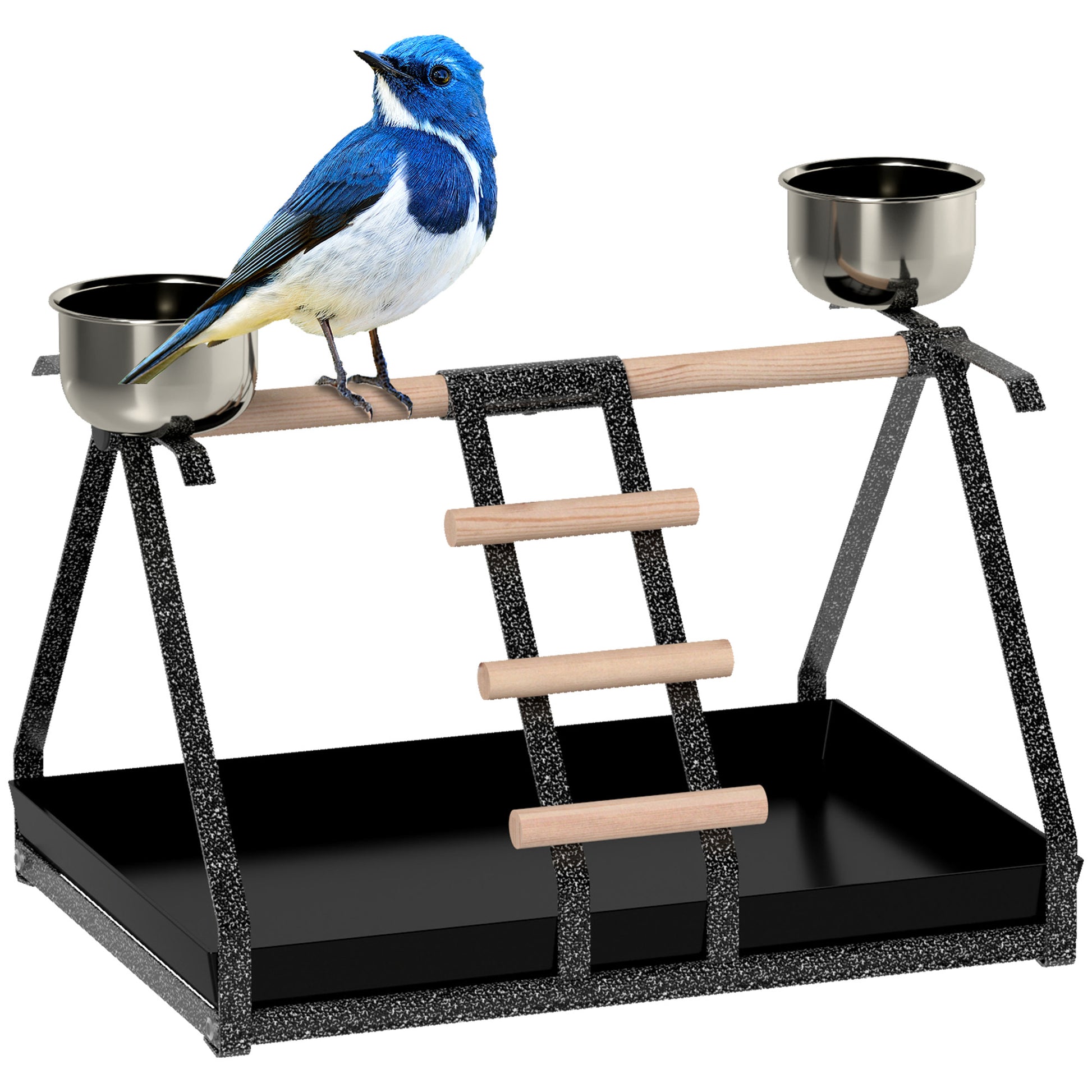 Photo of PawHut Parrot Stand Bird Stand w/Wood Perch Ladder Feeder Removable Tray in Tray colour on a white background