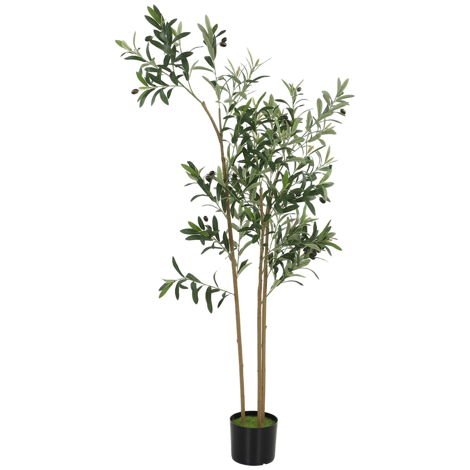 Photo of HOMCOM Decorative Artificial Plant, 148 cm Silk Olive Tree with 553 Leaves in Cement Pot, Fake Plant in Plant colour on a white background