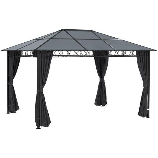 Photo of Outsunny Hardtop Gazebo Garden Pavilion w/ UV Resistant Polycarbonate Roof, Curtains, Steel & Aluminium Frame, 3 x 4(m), Grey in Grey colour on a white background