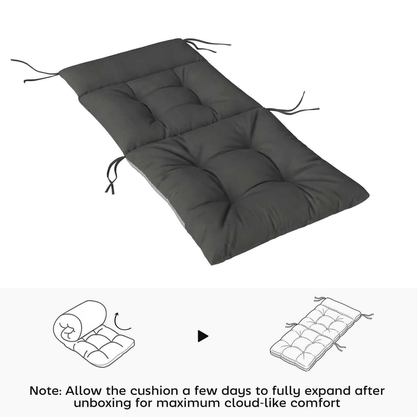 Outsunny Patio Chair Cushions Set of 4, Waterproof Non-Slip Lounge Chair Cushions, 112x53cm, Dark Grey