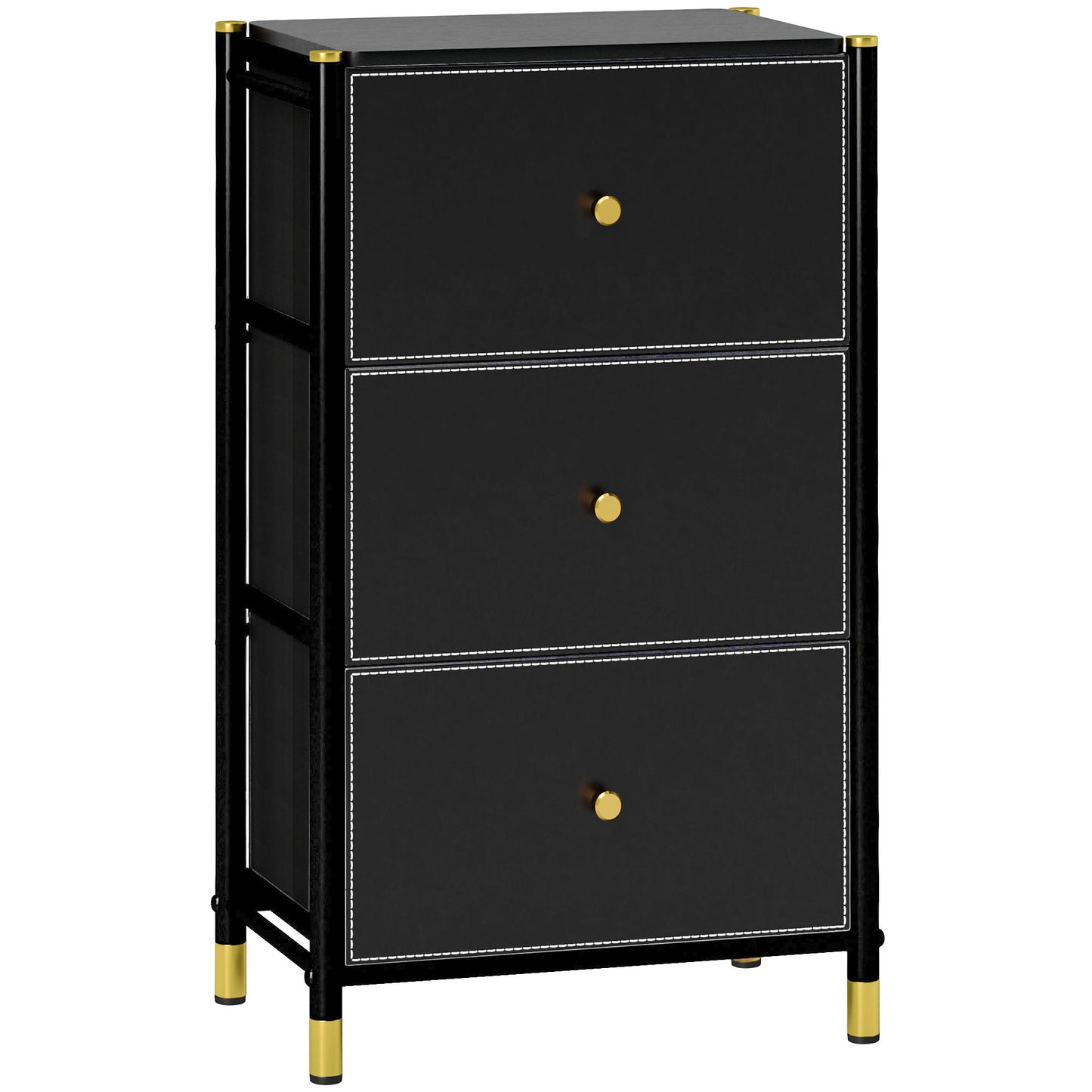 Photo of HOMCOM Faux Leather Front Chest of Three Drawers - Black in Black colour on a white background