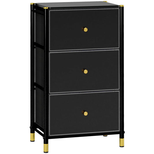 Photo of HOMCOM Faux Leather Front Chest of Three Drawers - Black in Black colour on a white background