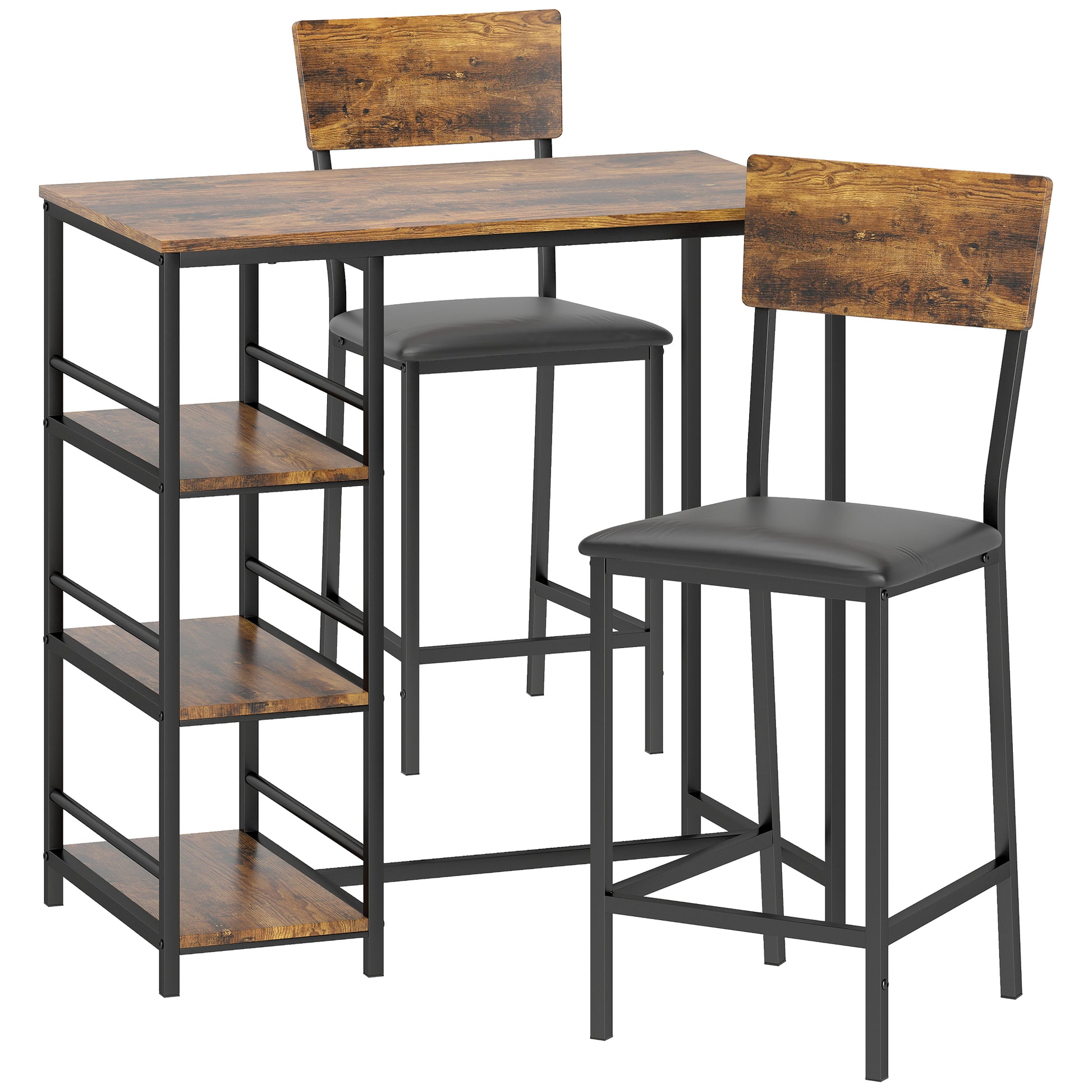 Photo of HOMCOM Three-Piece Compact Bar Table Set - Brown/Black in Brown/Black colour on a white background
