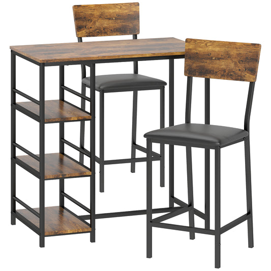 Photo of HOMCOM Three-Piece Compact Bar Table Set - Brown/Black in Brown/Black colour on a white background