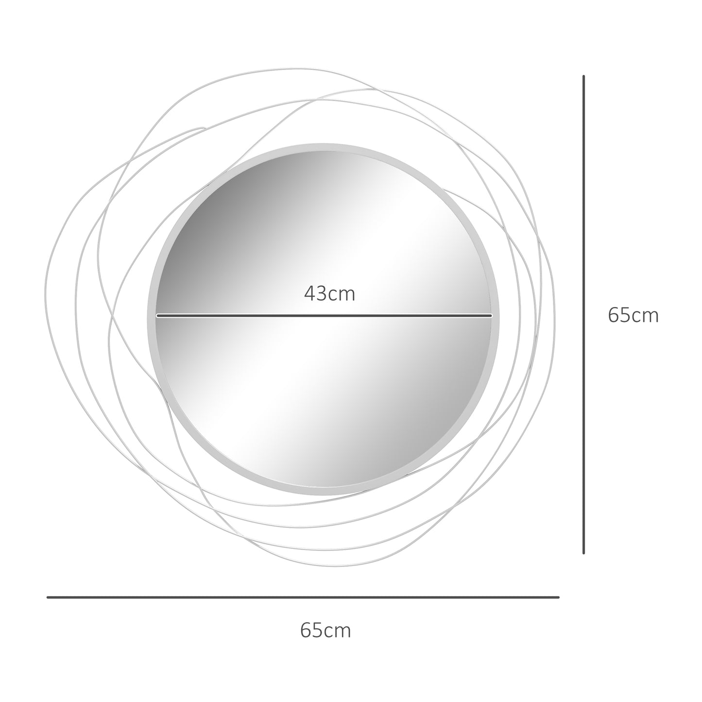 HOMCOM Metal Wall Art 65cm Modern Decorative Mirror Decor for Living Room Bedroom Dining Room, Silver