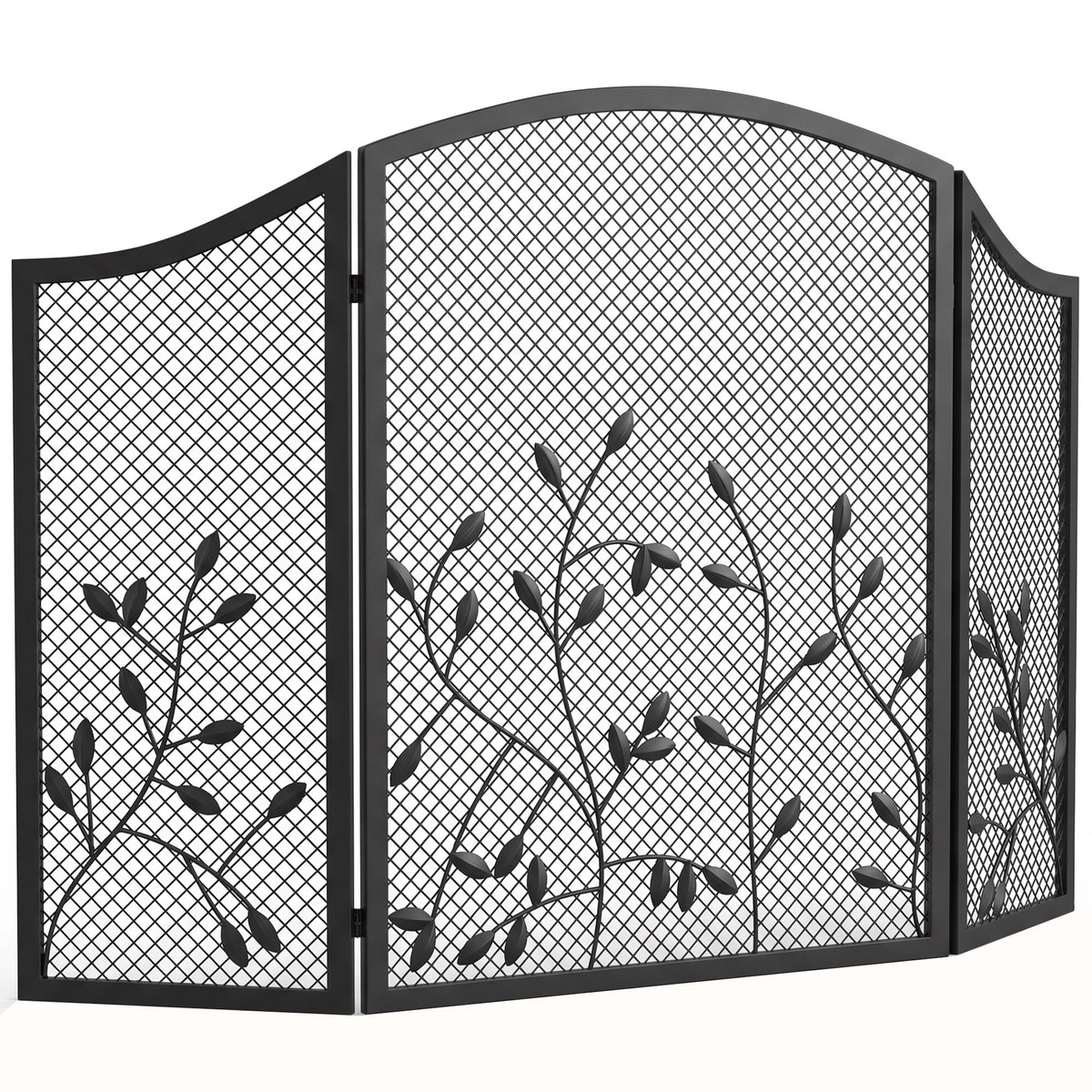 Photo of HOMCOM 3-Panel Folding Fireplace Screen for Hearth Protection, Heat-Resistant Metal Fire Spark Guard, Black in Black colour on a white background