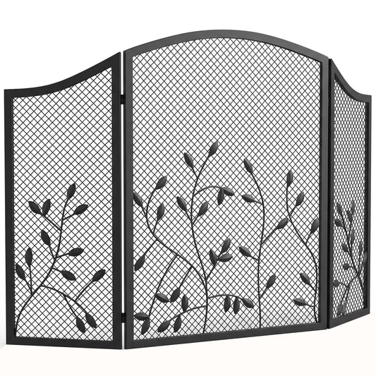 Photo of HOMCOM 3-Panel Folding Fireplace Screen for Hearth Protection, Heat-Resistant Metal Fire Spark Guard, Black in Black colour on a white background