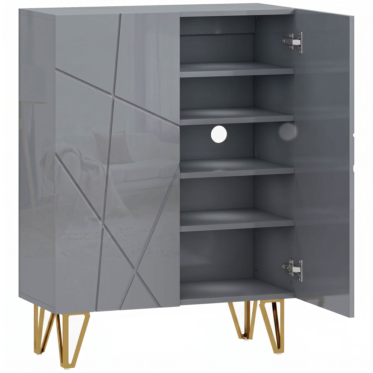 Photo of HOMCOM Narrow Shoe Storage Cabinet with Soft-Close Hinges and Adjustable Shelves for 15-20 Pairs of Shoes, Grey in Grey colour on a white background