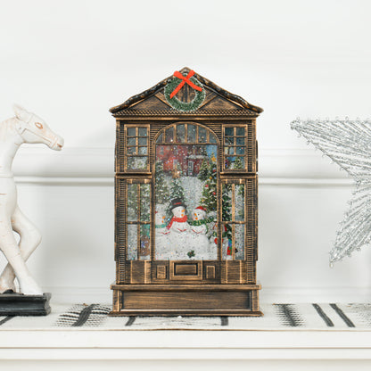 Christmas snow globe lantern with snowy tree and snowmen scene