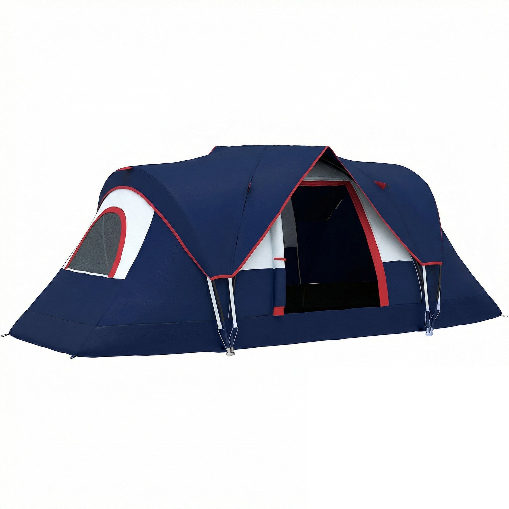 Photo of Outsunny 5-6 Man Camping Tent, Tunnel Tent, Water Resistant Hiking Shelter with Groundsheet and Carry Bag, Navy Blue in Blue colour on a white background