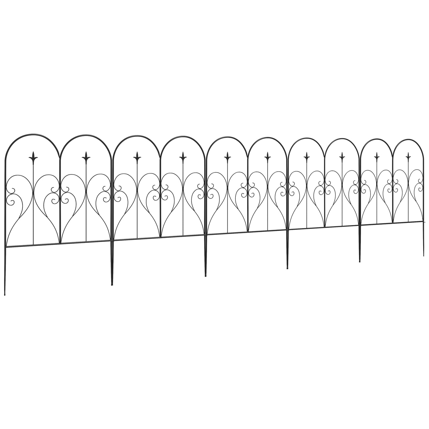 Photo of Outsunny Set of Five Decorative Heart Metal Fence Panels - Black in Black colour on a white background