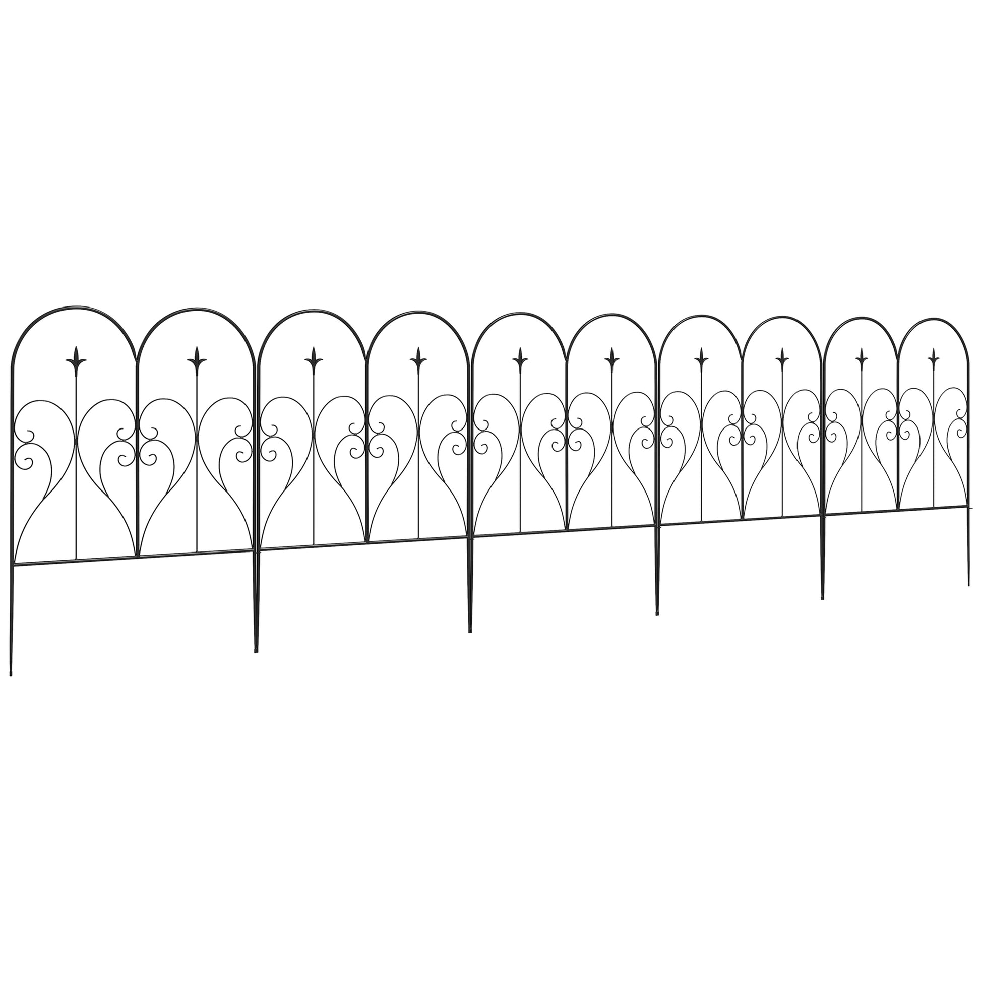 Photo of Outsunny Set of Five Decorative Heart Metal Fence Panels - Black in Black colour on a white background