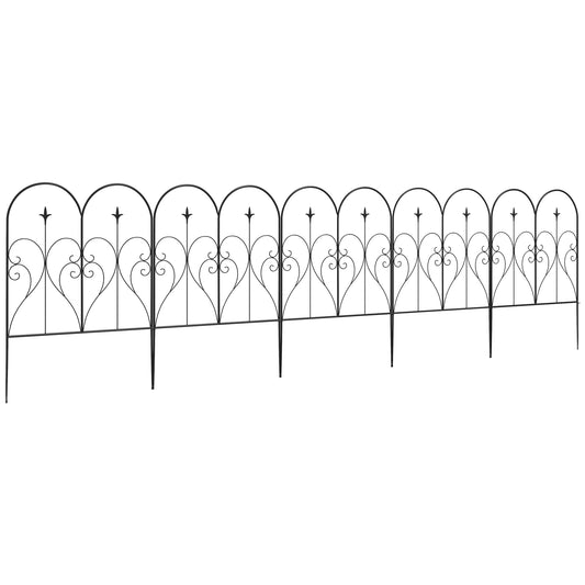 Photo of Outsunny Set of Five Decorative Heart Metal Fence Panels - Black in Black colour on a white background