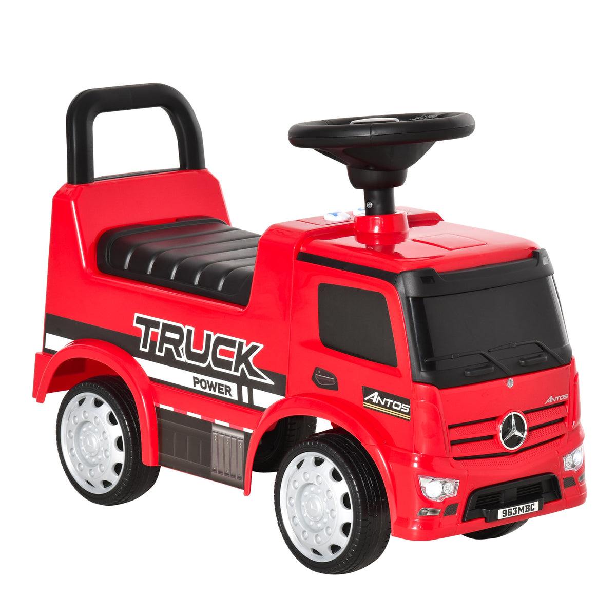 Photo of HOMCOM Compatible Kids Ride On Car Truck Mercedes Benz Licensed Toddler Foot To Floor Slider w/Under Seat Storage for 12 - 36 Months Red in Red colour on a white background