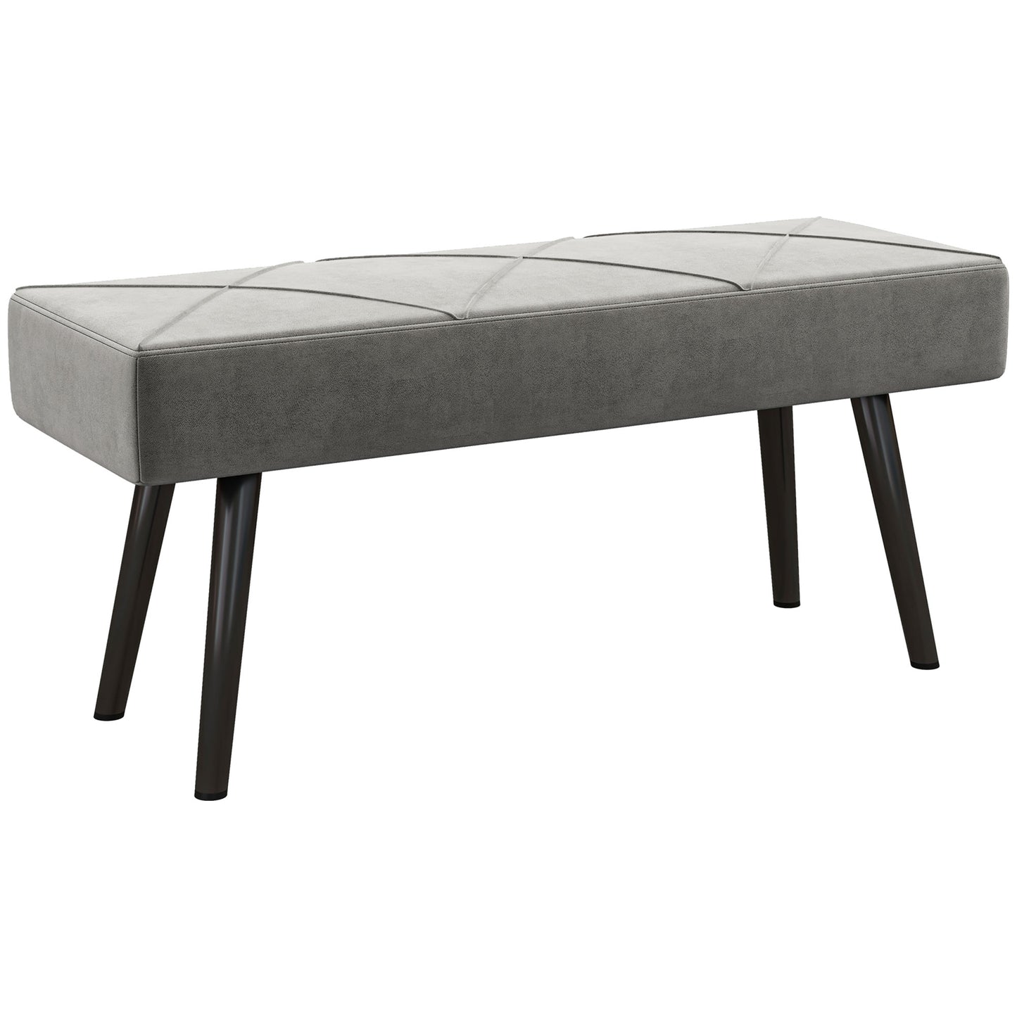 Photo of HOMCOM End of Bed Bench with X-Shape Design and Steel Legs, Upholstered Hallway Bench for Bedroom, Grey in Grey colour on a white background