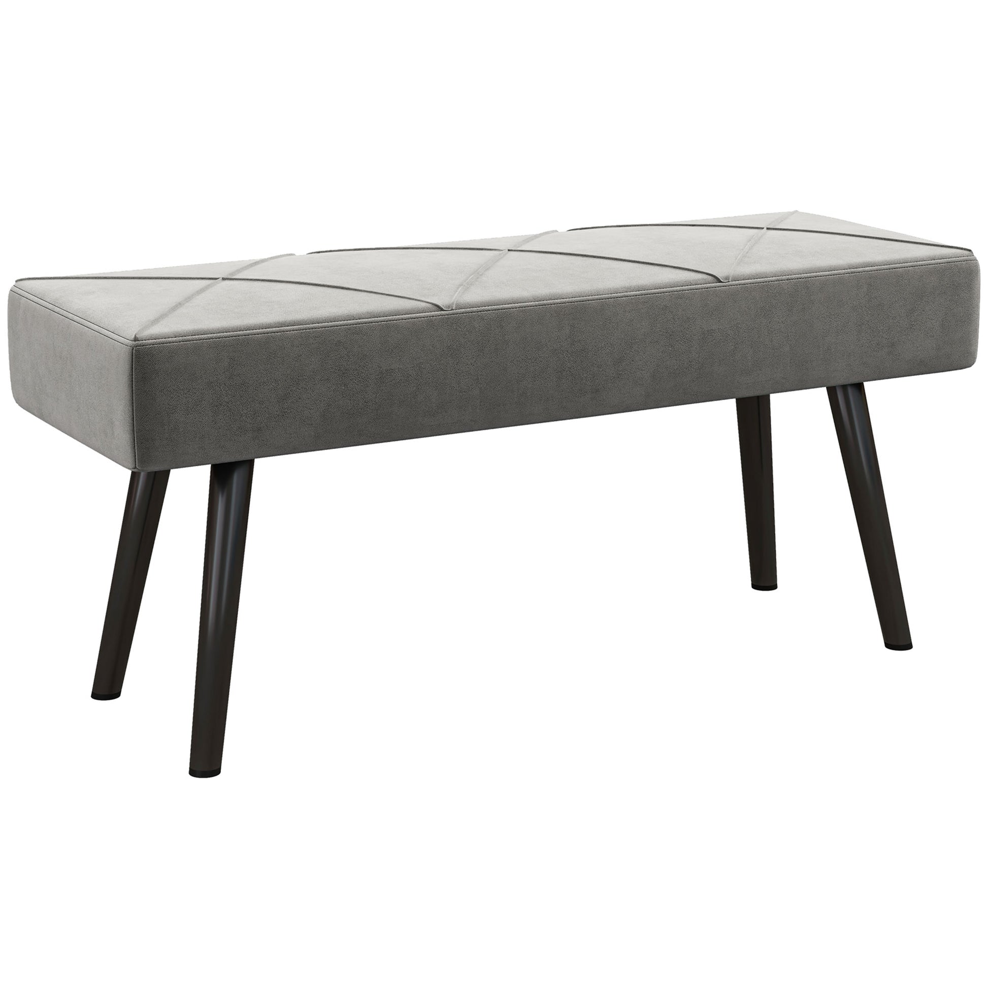 Photo of HOMCOM End of Bed Bench with X-Shape Design and Steel Legs, Upholstered Hallway Bench for Bedroom, Grey in Grey colour on a white background