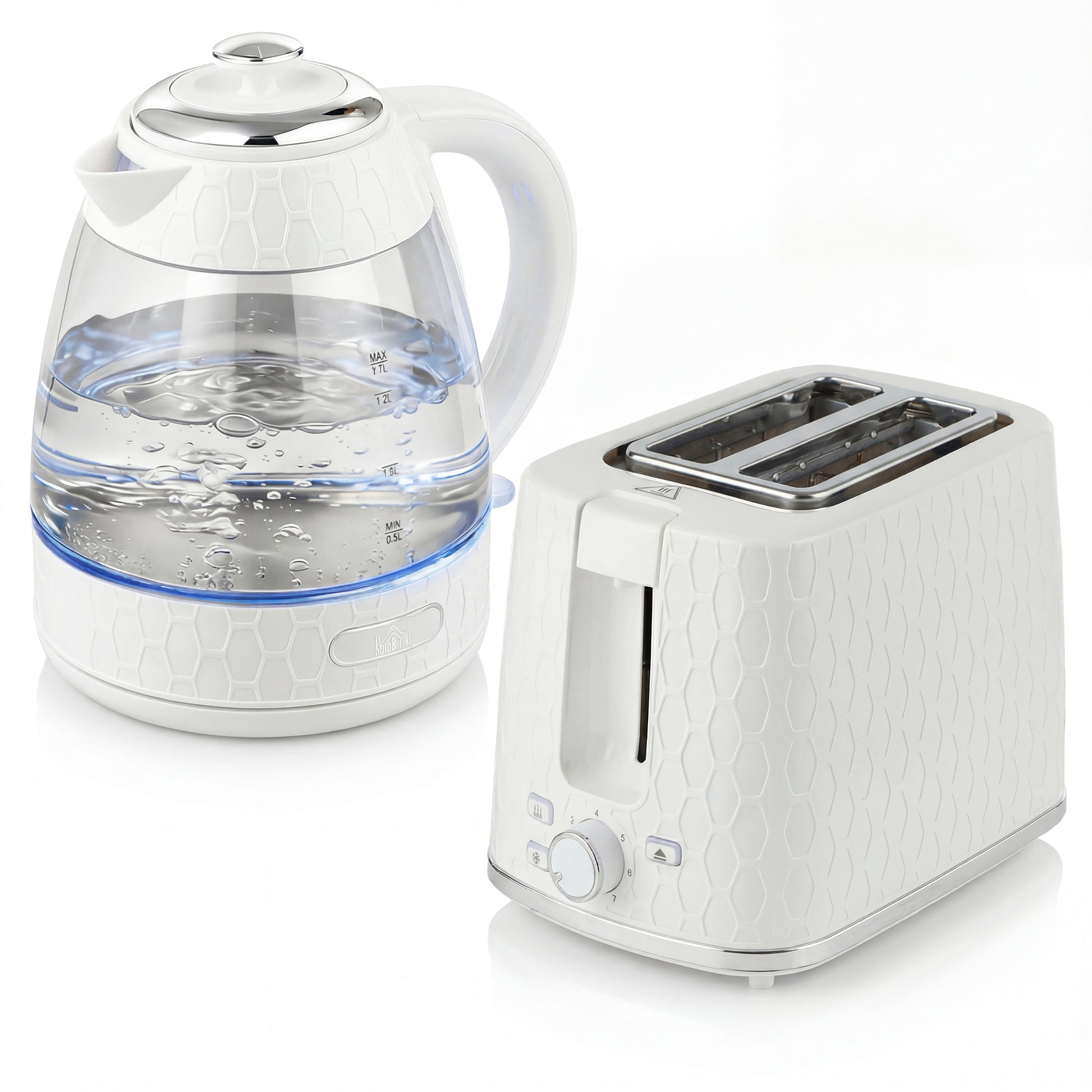 Photo of HOMCOM Kettle and Toaster Set, 1.7L 3000W Rapid Kettle with Limescale Filter, 2 Slice Toaster with 7 Browning Controls, Cream in Cream colour on a white background