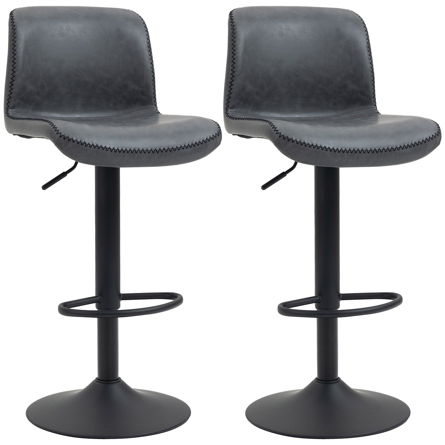 Photo of HOMCOM Bar Stools Set of 2, PU Leather Barstools with Backrest and Footrest for Kitchen, Counter, Breakfast Bar, Dark Grey in Grey colour on a white background