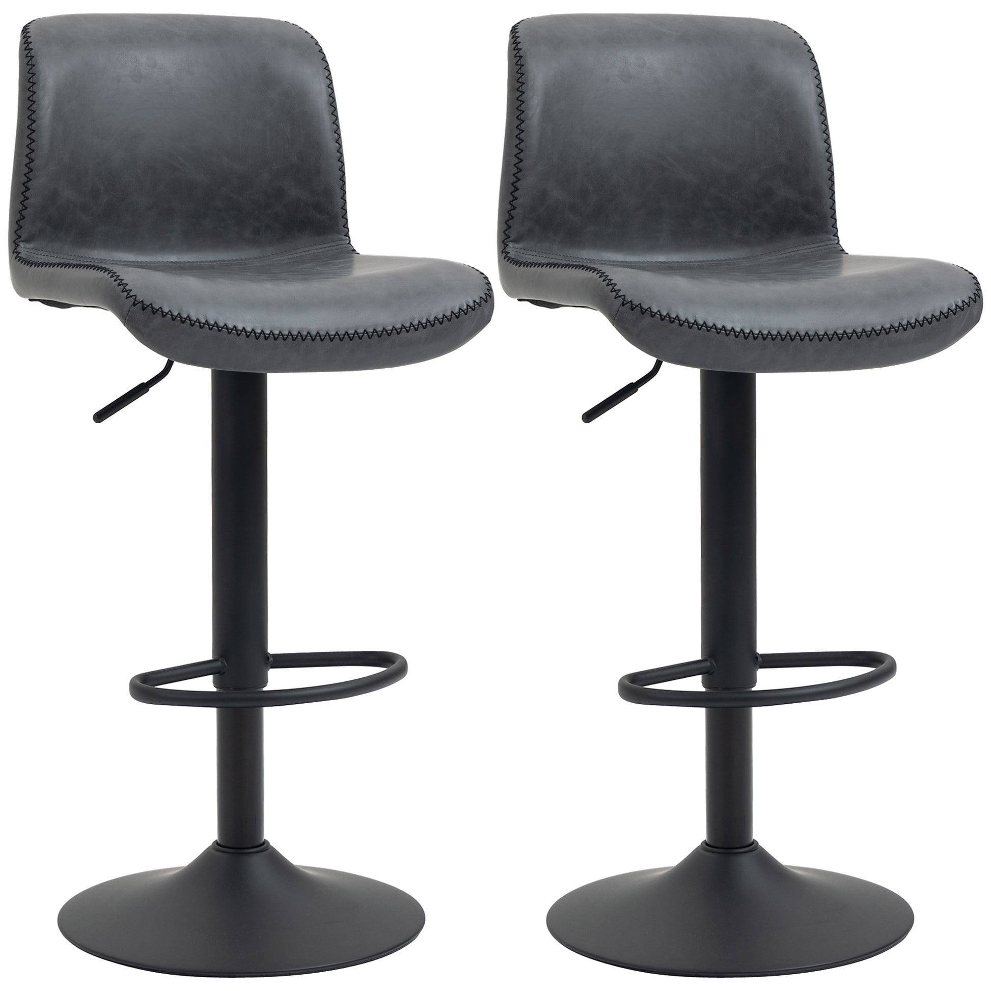 Photo of HOMCOM Bar Stools Set of 2, PU Leather Barstools with Backrest and Footrest for Kitchen, Counter, Breakfast Bar, Dark Grey in Grey colour on a white background