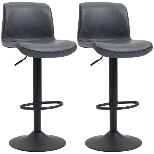 Photo of HOMCOM Bar Stools Set of 2, PU Leather Barstools with Backrest and Footrest for Kitchen, Counter, Breakfast Bar, Dark Grey in Grey colour on a white background