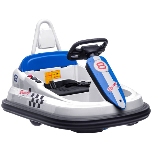 Photo of HOMCOM 6V Electric Kids Bumper Car, 6V Spin Waltz Car, with Music, Horn, Lights - White in White colour on a white background