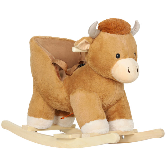 Photo of AIYAPLAY Baby Rocking Horse with Safety Belt, Wood Base, Animal Rocker for Children, Brown in Brown colour on a white background