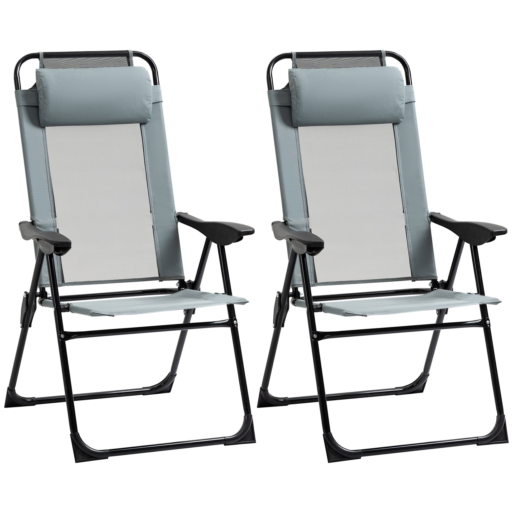 Photo of Outsunny Set of 2 Portable Folding Recliner Outdoor Patio Adjustable Backrest, Grey in Grey colour on a white background