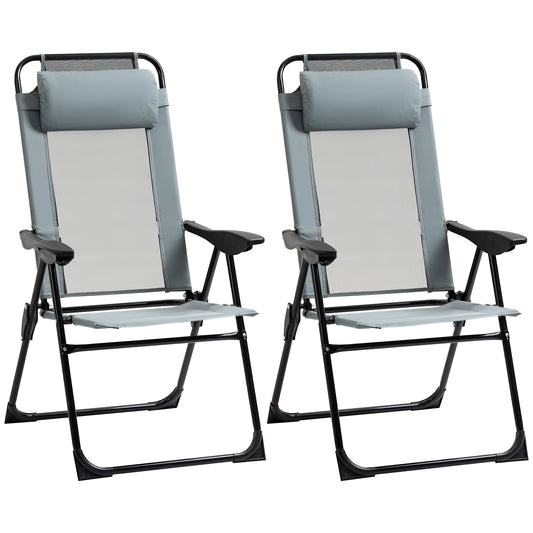 Photo of Outsunny Set of 2 Portable Folding Recliner Outdoor Patio Adjustable Backrest, Grey in Grey colour on a white background