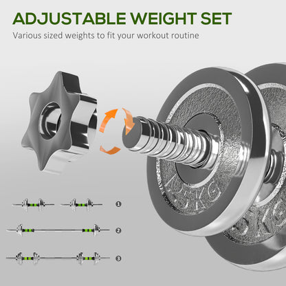 SPORTNOW adjustable weight set with silver plates and a threaded barbell collar