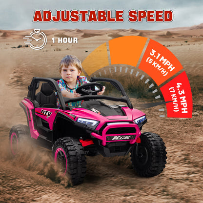 Pink electric ride-on truck with black trim and adjustable speed settings